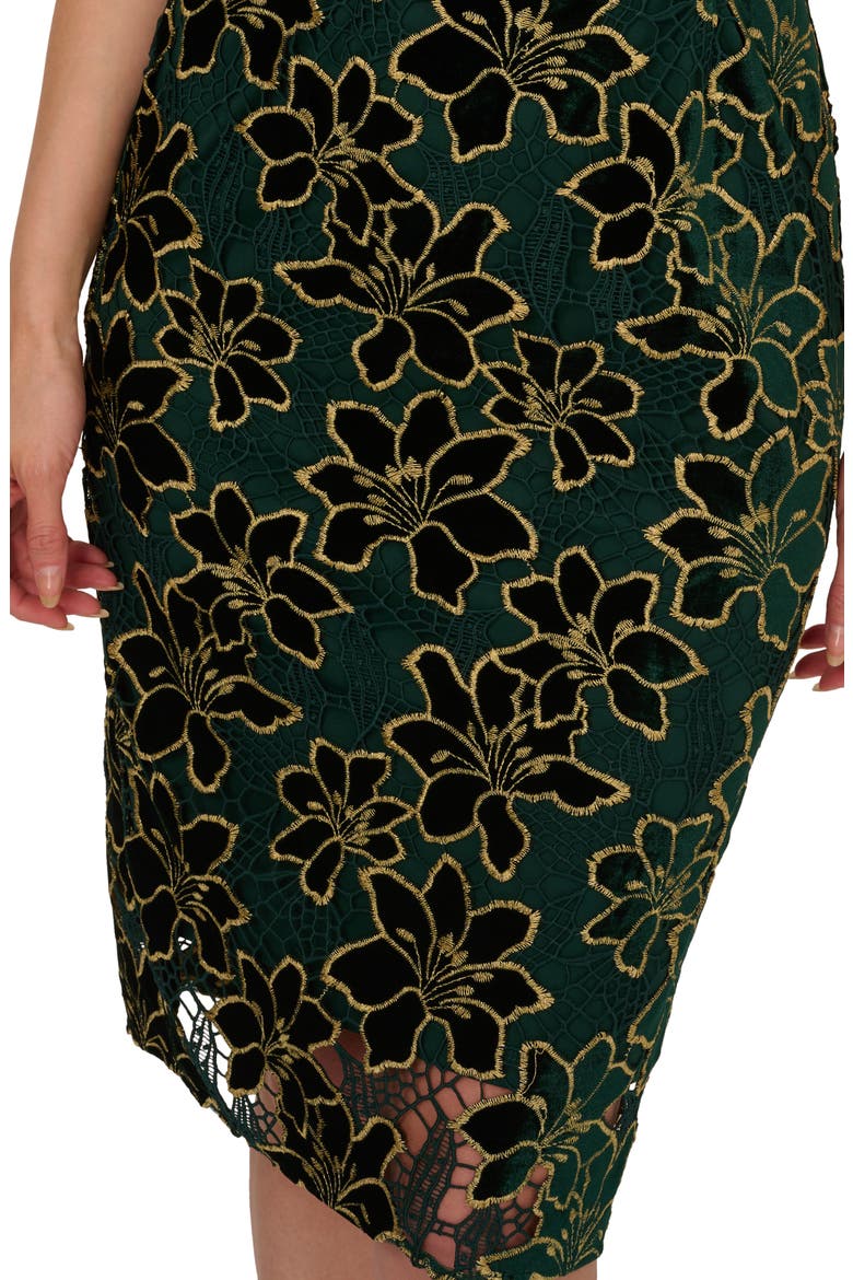 Floral Embroidered Metallic Sheath Dress, Alternate, color, HUNTER/ GOLD
