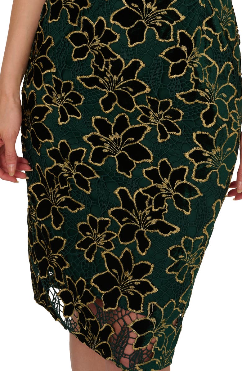 Adrianna Papell Floral Embroidered Metallic Sheath Dress, Alternate, color,