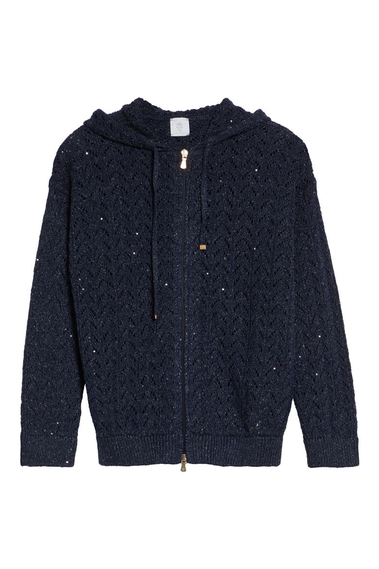 Zip Front Cotton & Linen Blend Pointelle Cardigan, Alternate, color, 11N NEW BLUE