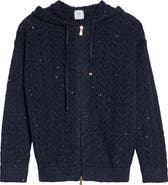 Eleventy Zip Front Cotton & Linen Blend Pointelle Cardigan