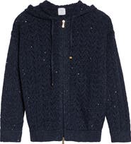 Eleventy Zip Front Cotton & Linen Blend Pointelle Cardigan