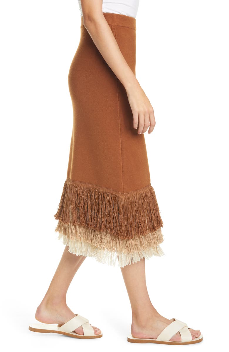 STAUD Nelly Fringe Hem Midi Skirt, Alternate, color,