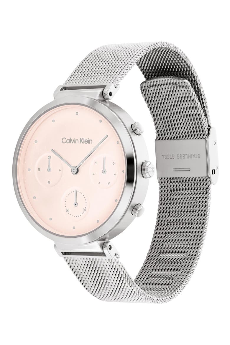 Minimalistic T-Bar Mesh Bracelet Watch, 36.5mm, Alternate, color, BLUSH
