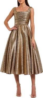 Mac Duggal Shimmering Square Neck Sleeveless A-Line Midi Dress
