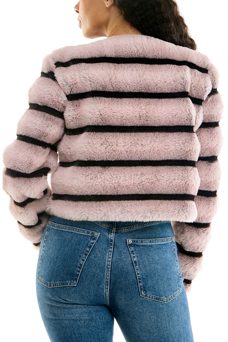 Long-Sleeve Striped Faux Fur Bolero, Alternate, color, BLUSH/ BLACK