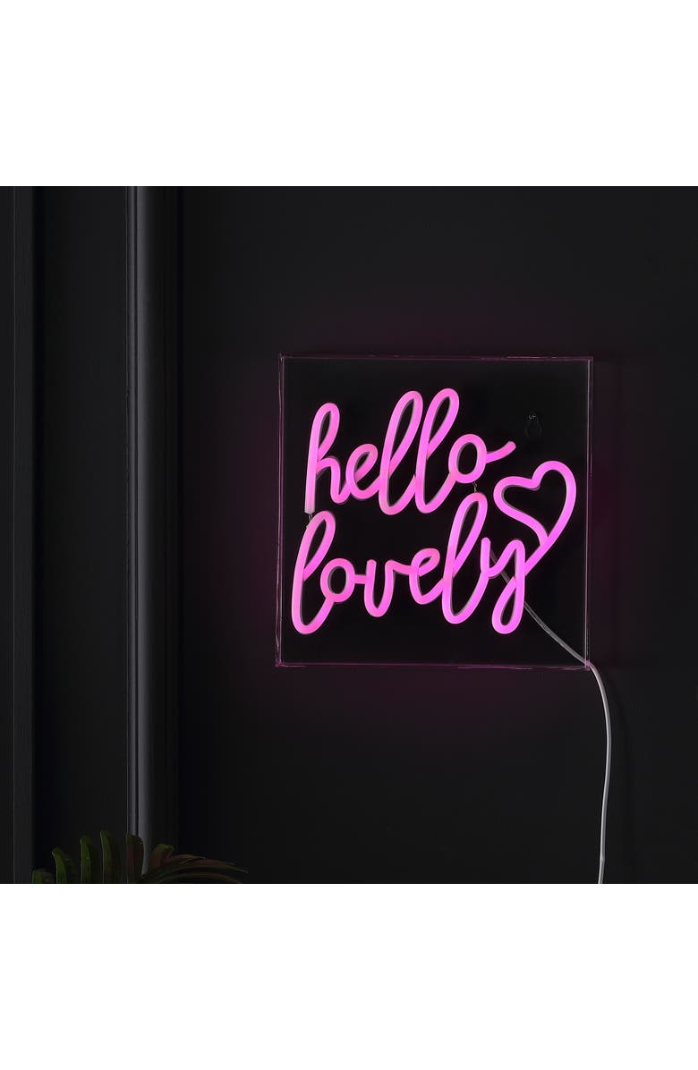 JONATHAN Y Hello Square Contemporary Glam Acrylic Box USB Operated LED Neon Light, Alternate, color, Pink