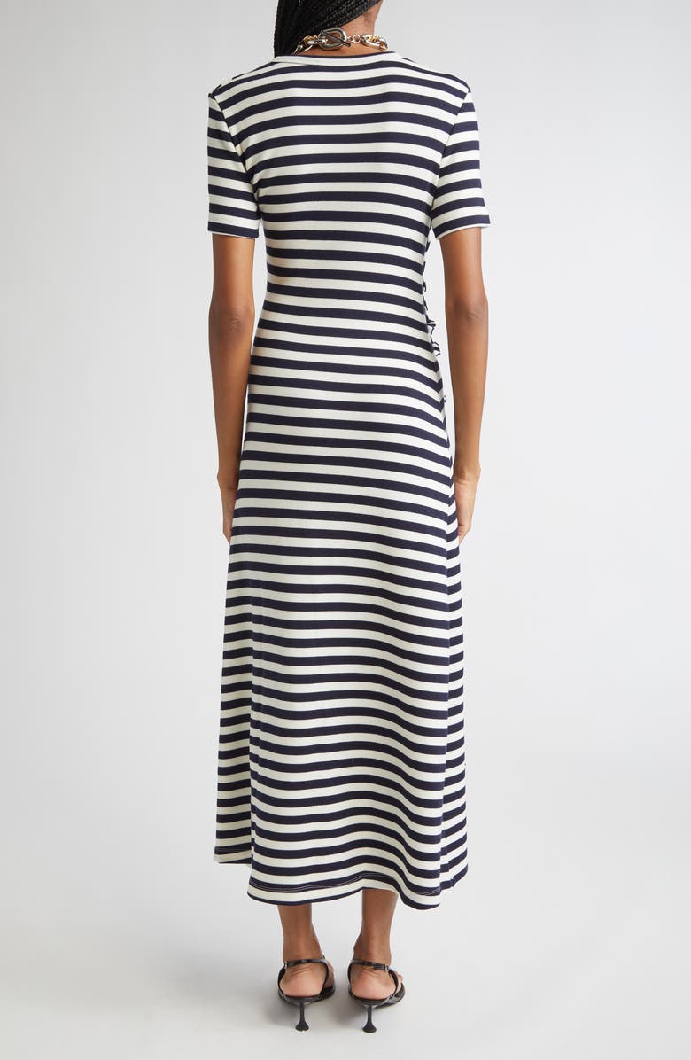 Rabanne Draped Stretch Virgin Wool Midi Dress, Alternate, color, Navy / Cream