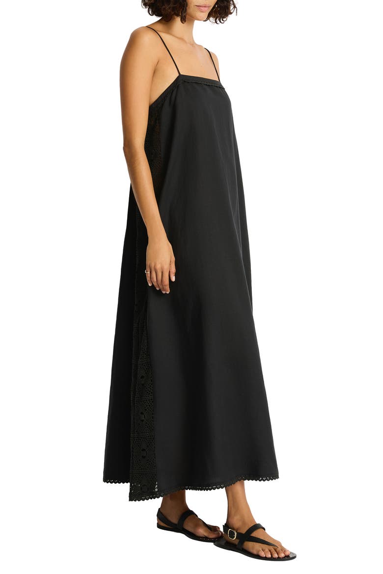 Lace Detail Midi Cover-Up Dress, Alternate, color, BLACK