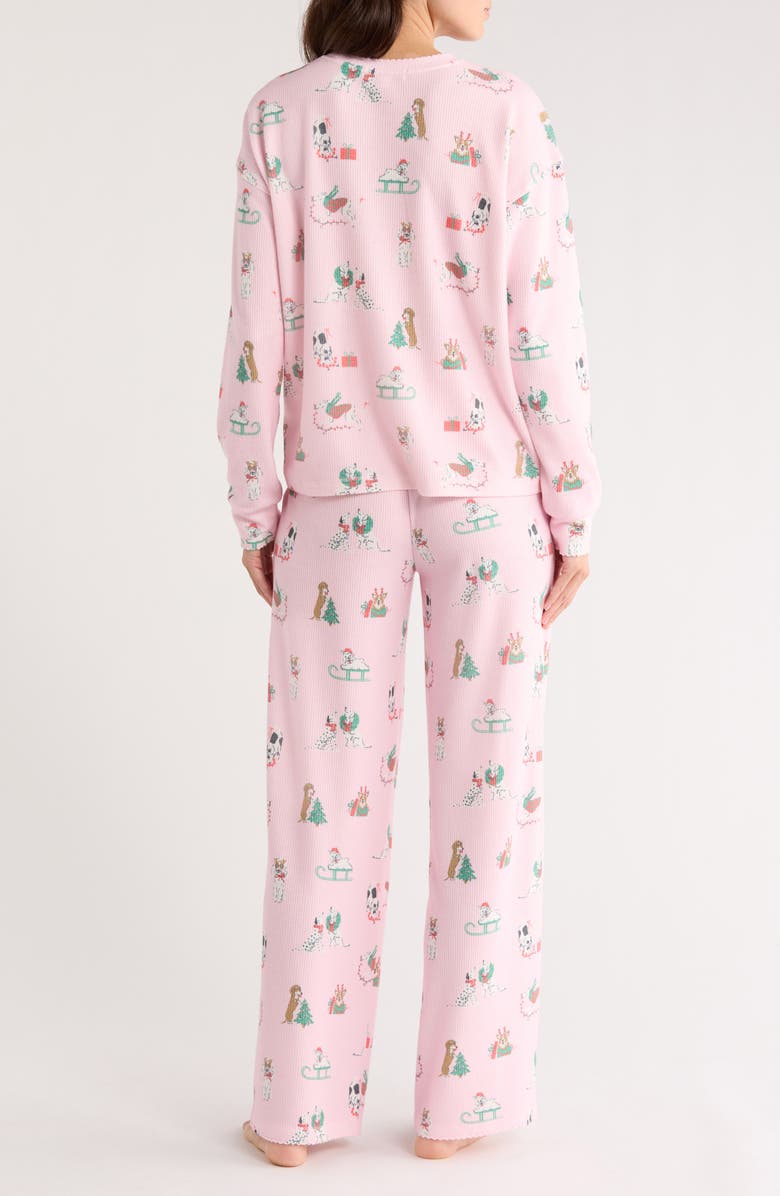 PJ Salvage Peace & Pawlidays Peachy Waffle Knit Pajamas, Alternate, color, Pink