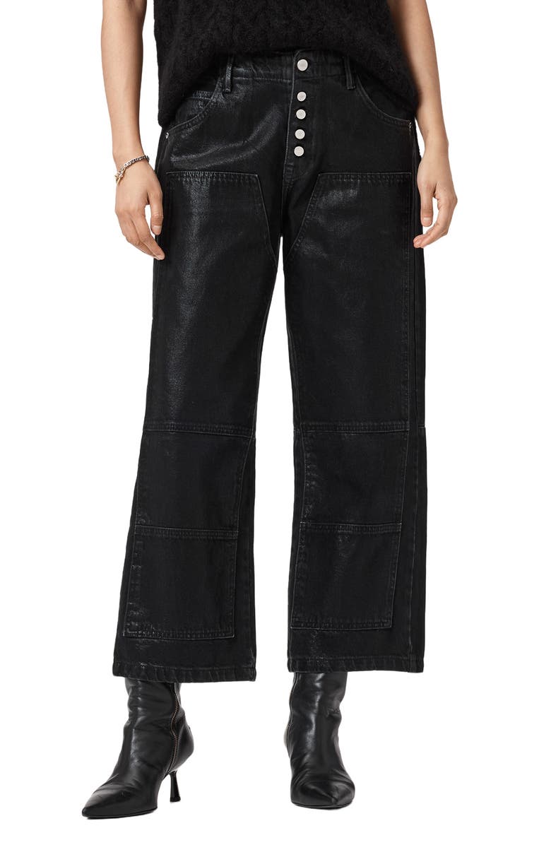 AllSaints Tay Wide Leg Carpenter Jeans, Main, color, Coated Black