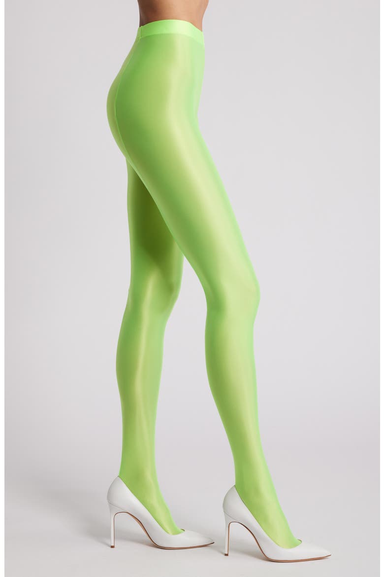 Mercury Shiny Opaque High Waist Tights, Main, color, LIME