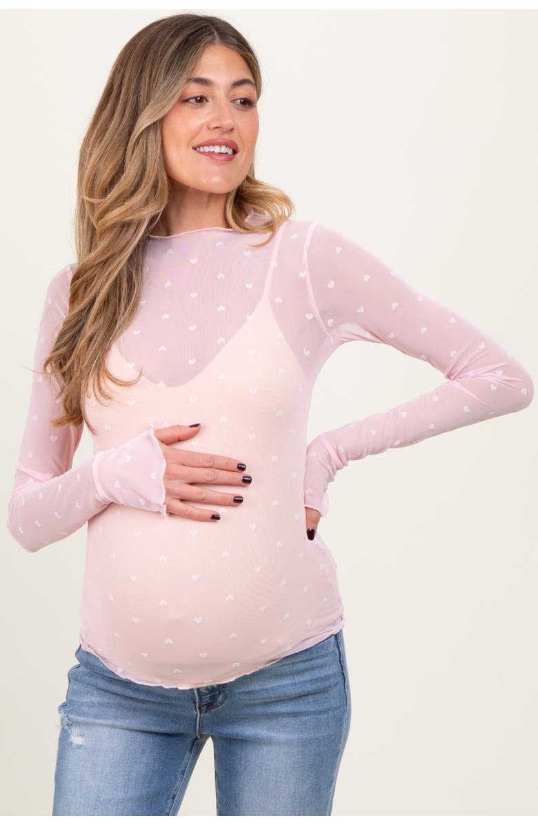 PinkBlush Mesh Heart High Neck Long Sleeve Top, Alternate, color, Light Pink