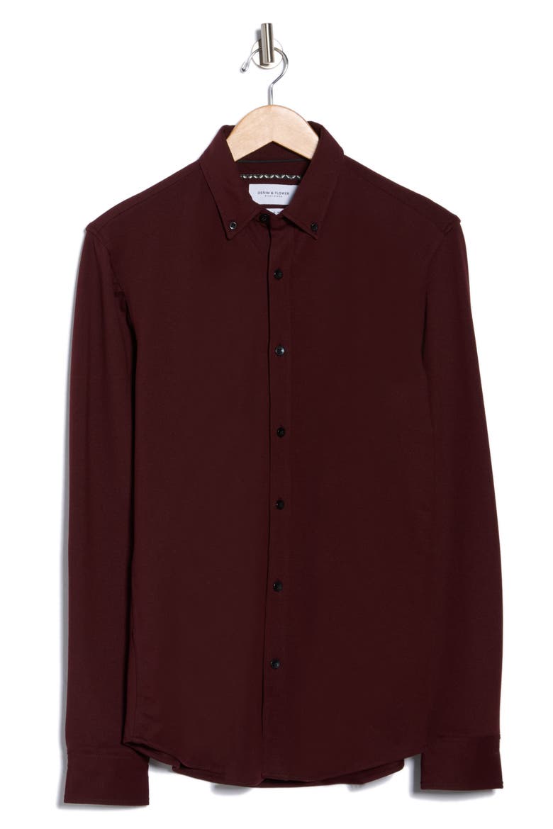 Long Sleeve Piqué Button-Down Shirt, Alternate, color, BURGUNDY