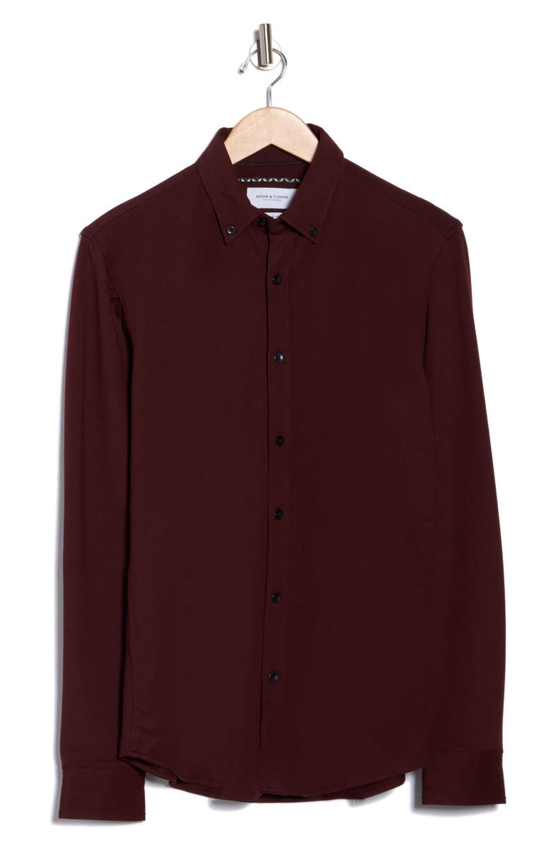 DENIM AND FLOWER Long Sleeve Piqué Button-Down Shirt, Main, color, Burgundy