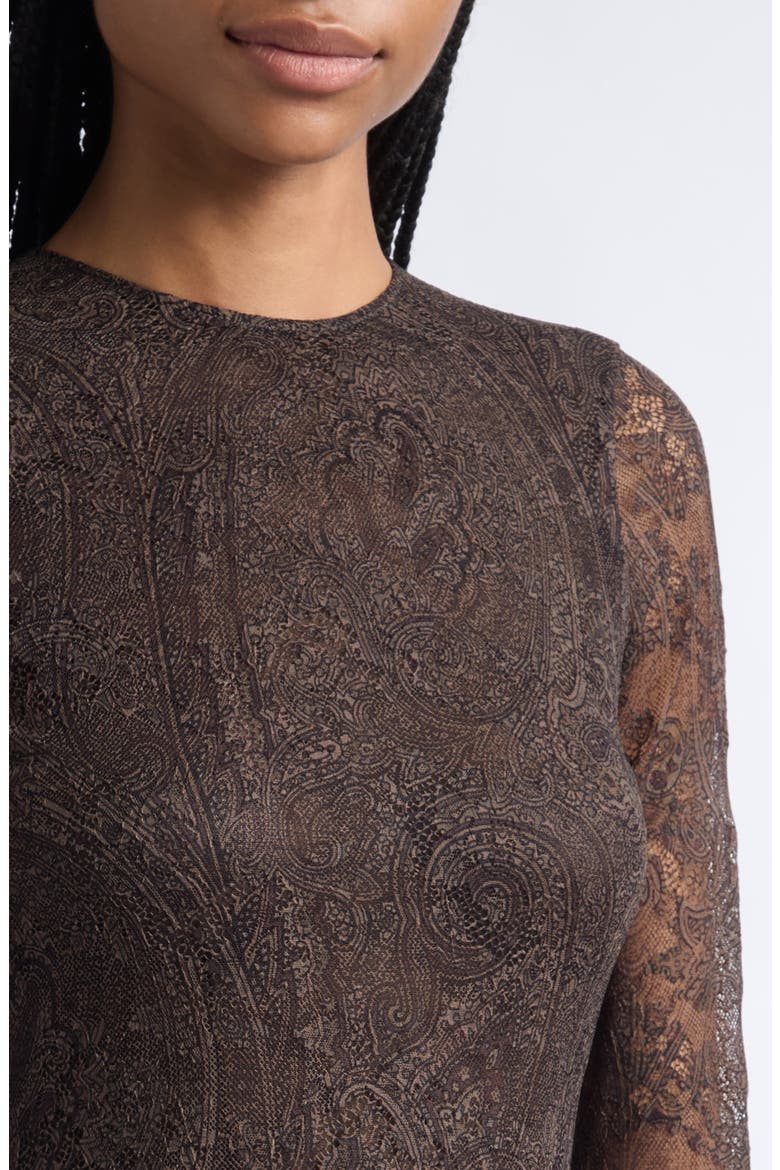 Long Sleeve Lace Jersey Maxi Dress, Alternate, color, BROWN