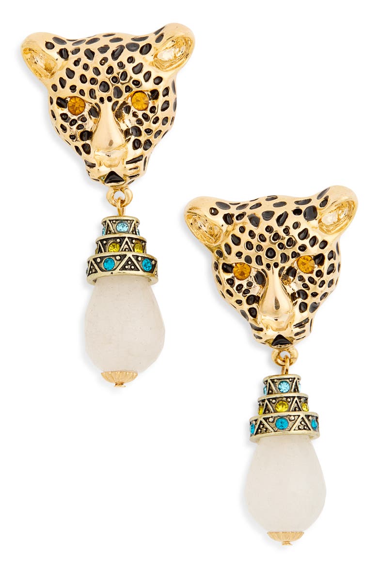 Yadira Leopard Drop Earrings, Main, color, GOLD