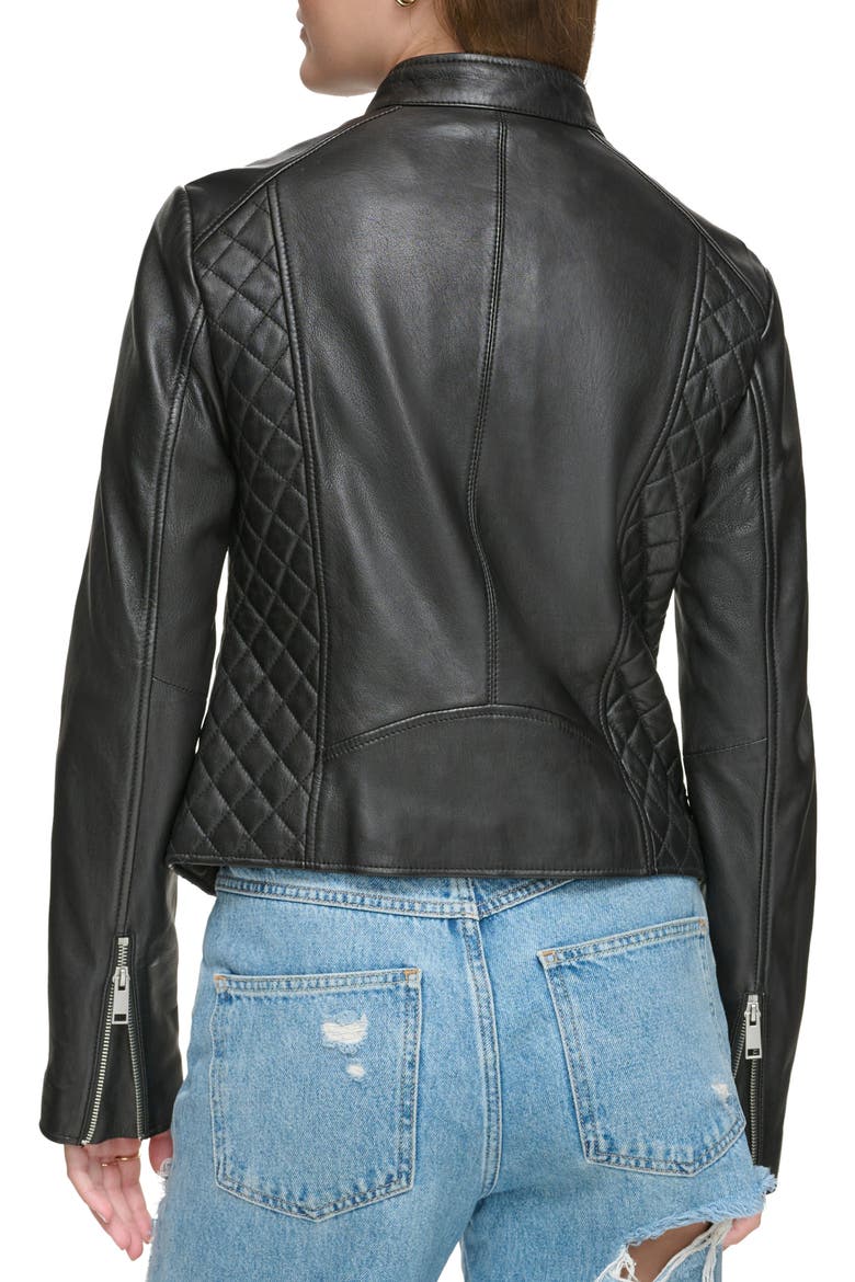 Quilted Panel Leather Jacket, Alternate, color, BLACK