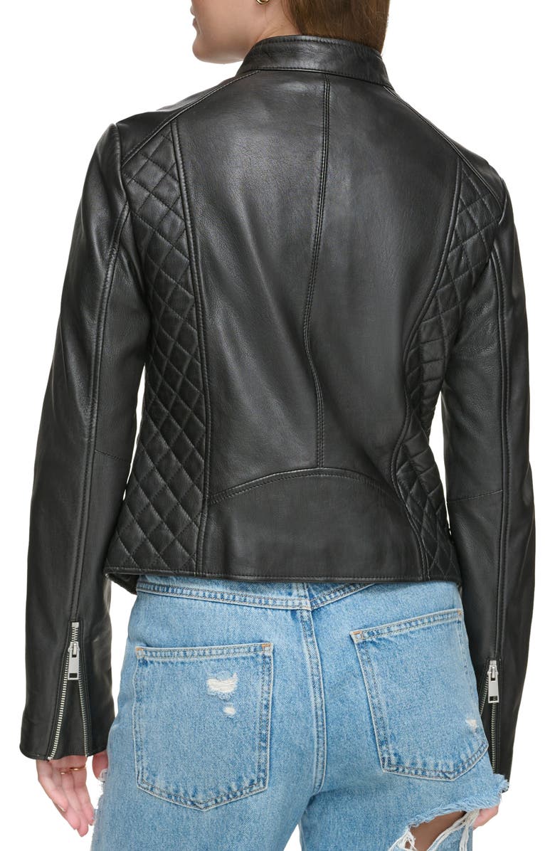 Andrew Marc Quilted Panel Leather Jacket, Alternate, color, Black