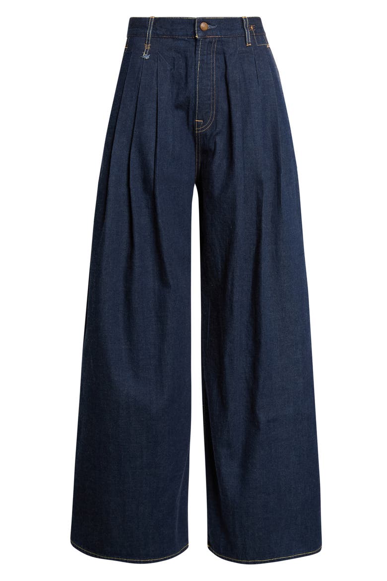 Triple Pleated Wide Leg Jeans, Main, color, RINSE SELVEDGE INDIGO
