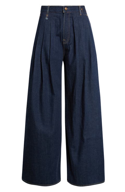 Triple Pleated Wide Leg Jeans