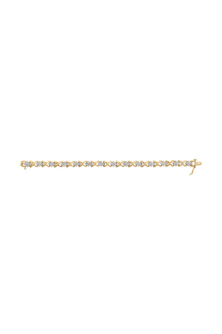 10k Yellow Gold 2.00 Cttw Diamond Cluster and Alternating "X" Link Bracelet, Alternate, color, Yellow