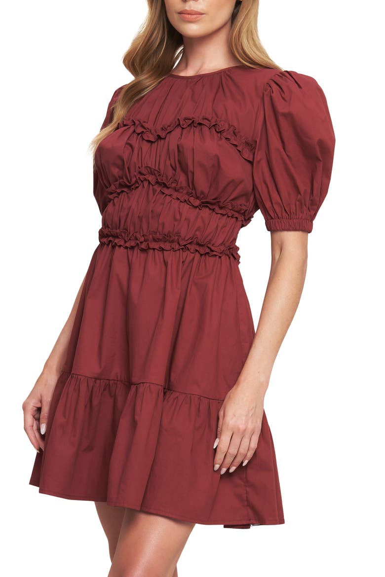 Ruffle Scrunch Puff Sleeve Minidress, Alternate, color, MAROON
