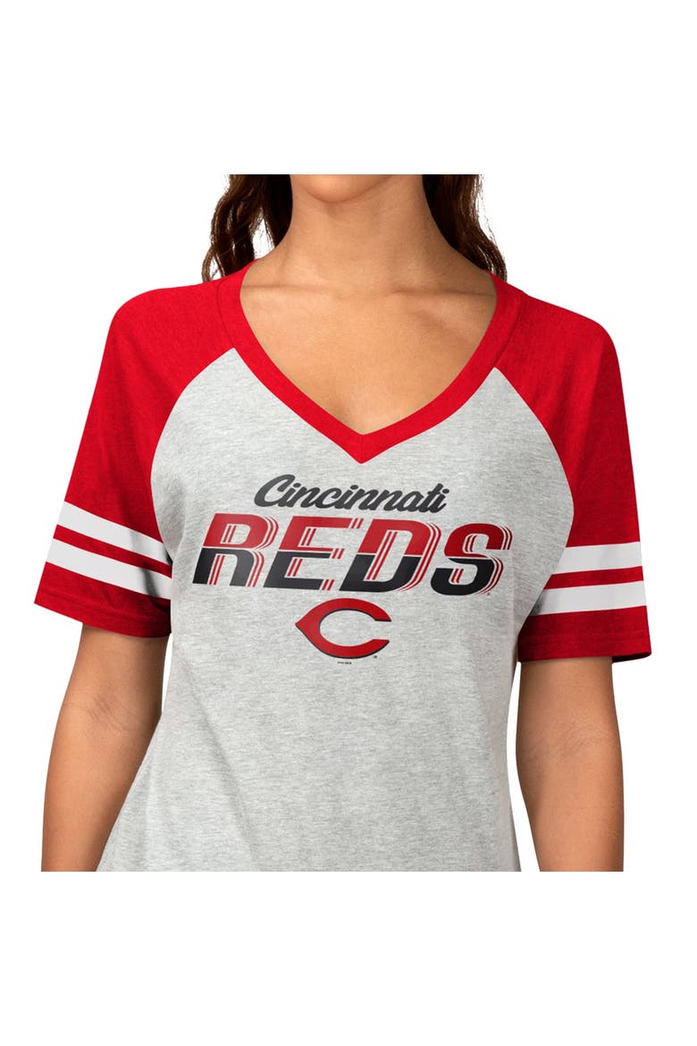 Women's G-III 4Her by Carl Banks Heather Gray Cincinnati Reds Goal Line Raglan V-Neck T-Shirt, Alternate, color, Heather Gray