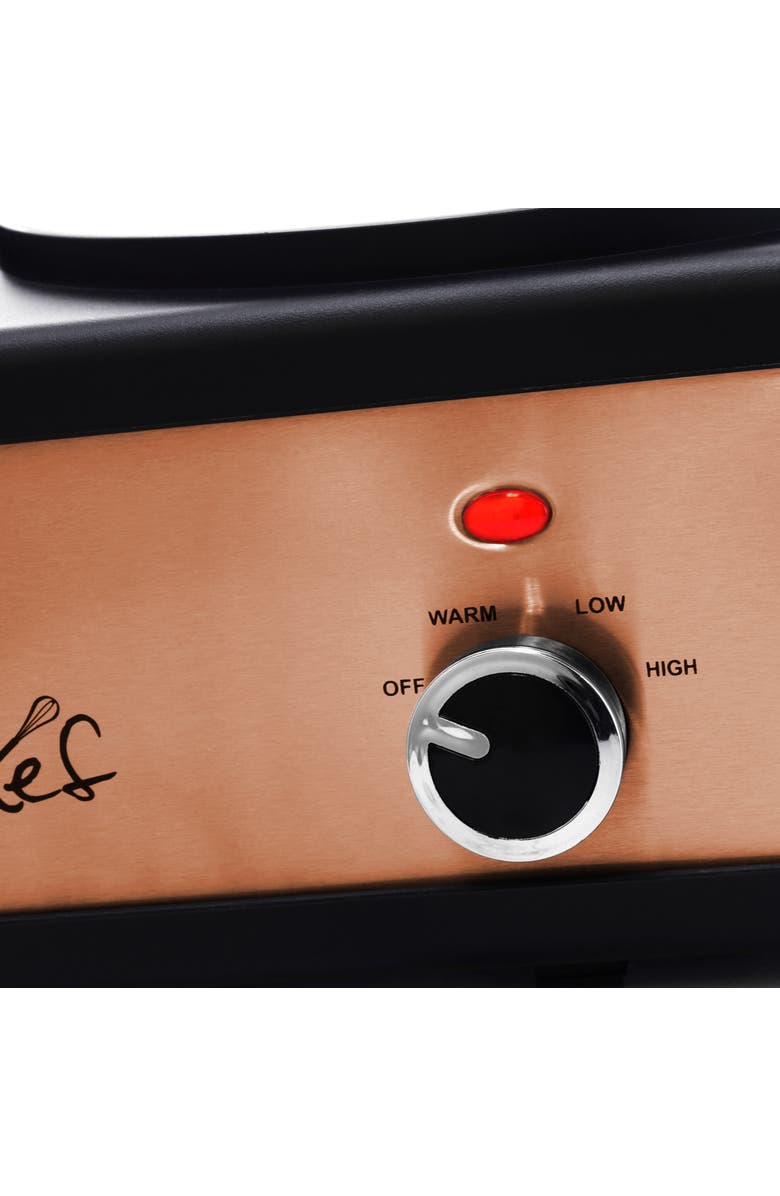 Megachef Triple 2.5 Quart Slow Cooker and Buffet Server in Brushed Copper and Black Finish with 3 Ceramic Cooking Pots and Removable Lid Rests, Alternate, color, Black