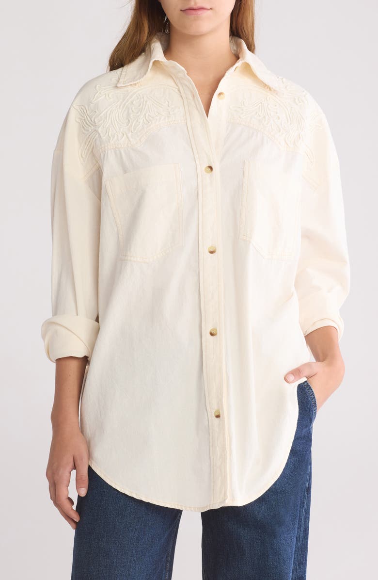 MANGO Arizona Tonal Embroidered Oversize Cotton Button-Up Shirt, Alternate, color, 