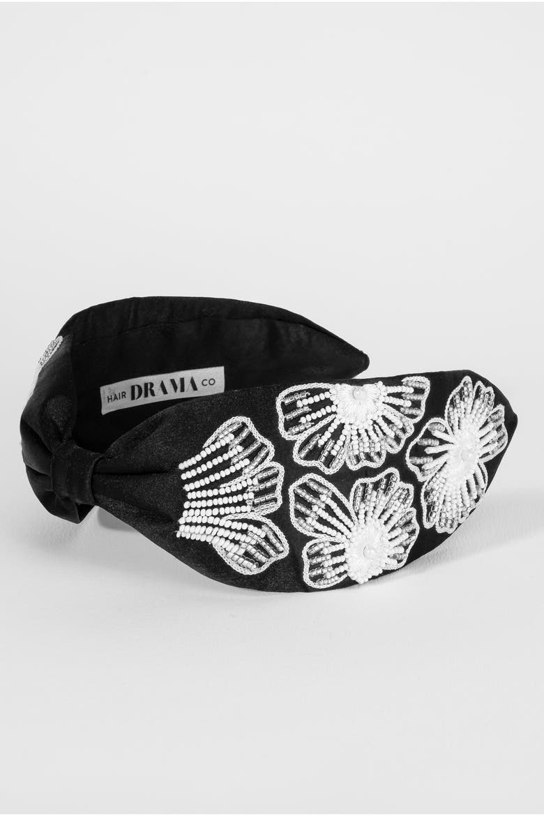 Flora Embellished Knotted Hair Band, Alternate, color, Black