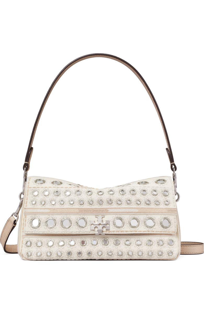 Tory Burch Small Charlie Embellished Shoulder Bag, Main, color, New Ivory