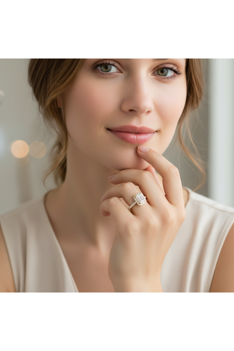 Arpine 14K Yellow Gold Emerald Cut Lab Grown Diamond Halo Engagement Ring - 2 Ct, Alternate, color, 14K Yellow Gold
