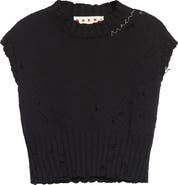 Marni Distressed Cotton Crop Sweater Vest