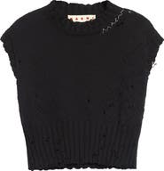 Marni Distressed Cotton Crop Sweater Vest