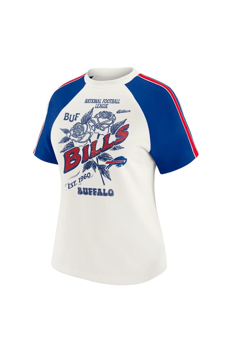 WEAR by Erin Andrews Women's WEAR by Erin Andrews White Buffalo Bills Sleeve Stripe Distressed Raglan T-Shirt, Alternate, color, White