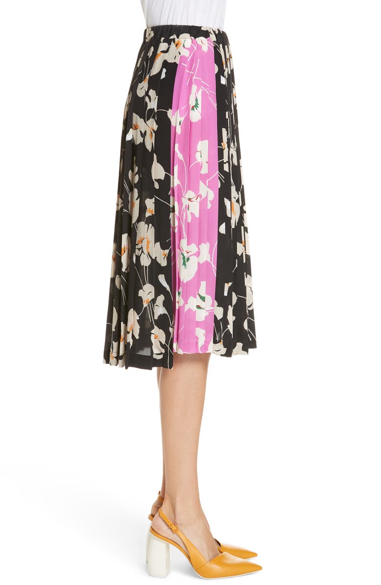N°21 Nº21 Contrast Panel Floral Print Silk Skirt, Alternate, color, 
