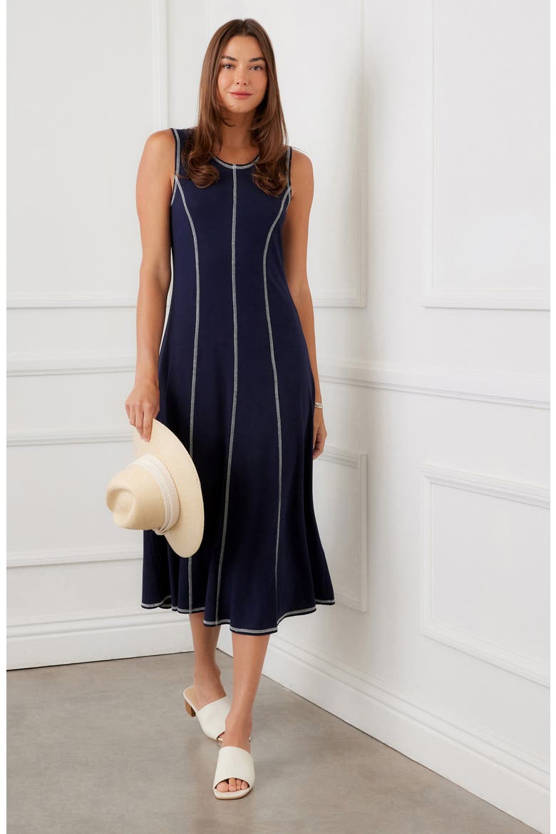 Contrast Stitch Sleeveless Midi Dress, Alternate, color, NAVY