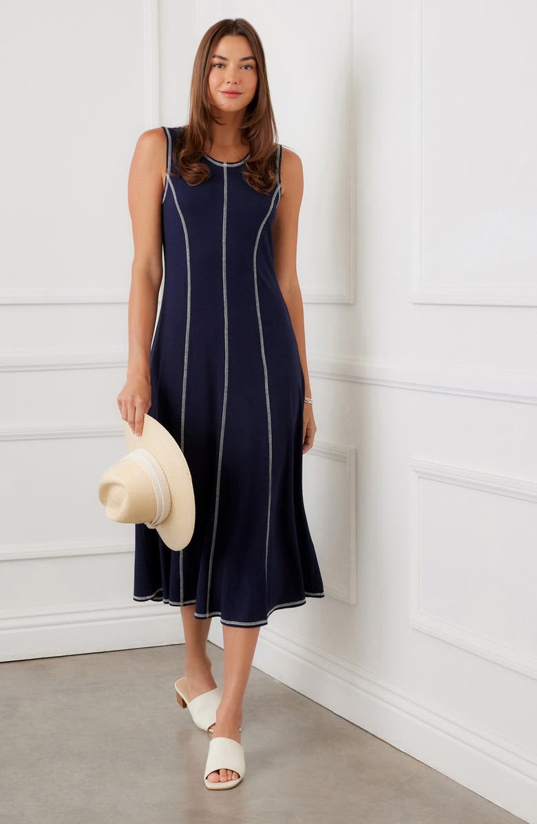Karen Kane Contrast Stitch Sleeveless Midi Dress, Alternate, color, 