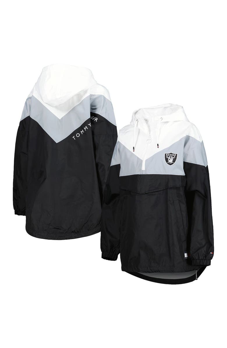 Tommy Hilfiger Women's Tommy Hilfiger White/Silver Las Vegas Raiders Staci Half-Zip Hoodie Windbreaker Jacket, Main, color, 