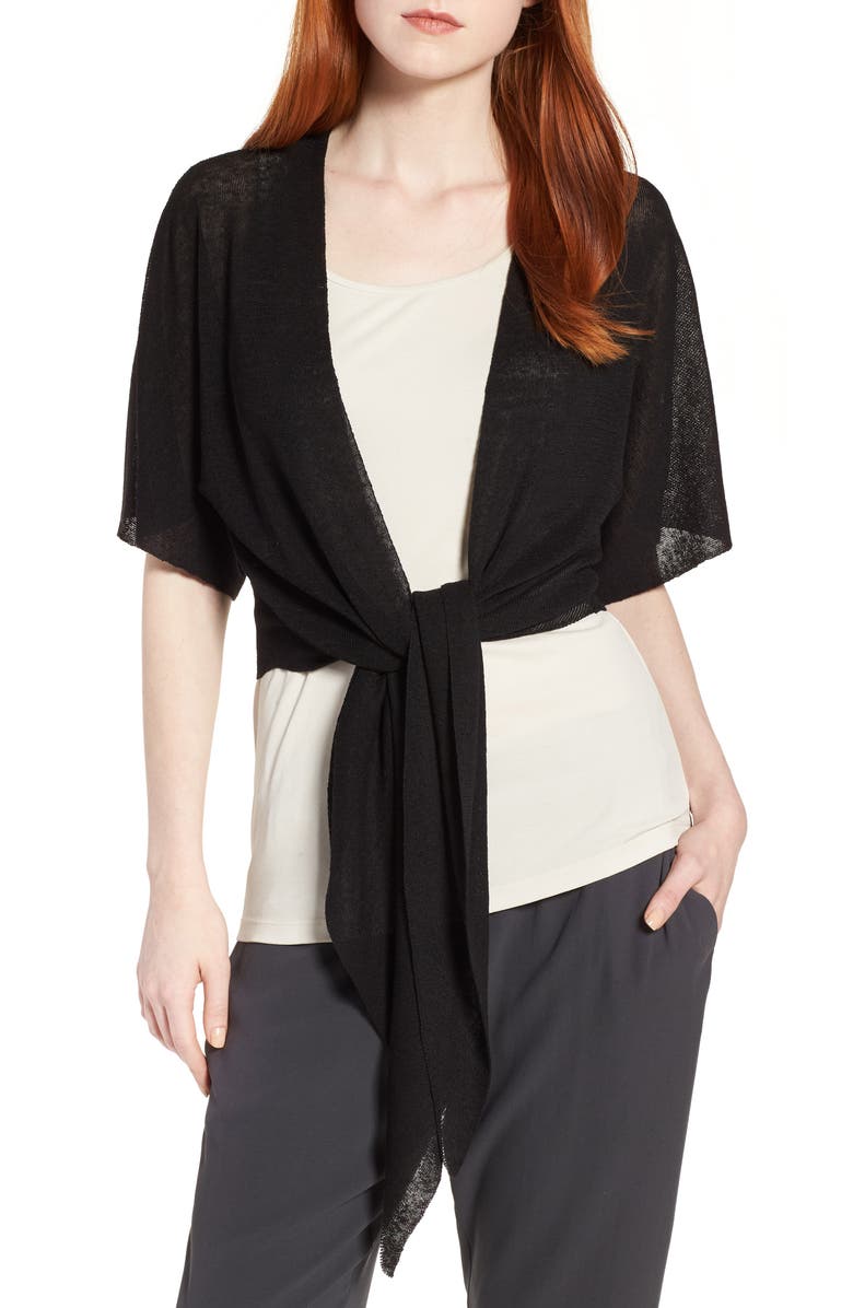 Eileen Fisher Tie Front Organic Linen Blend Cardigan, Main, color, 