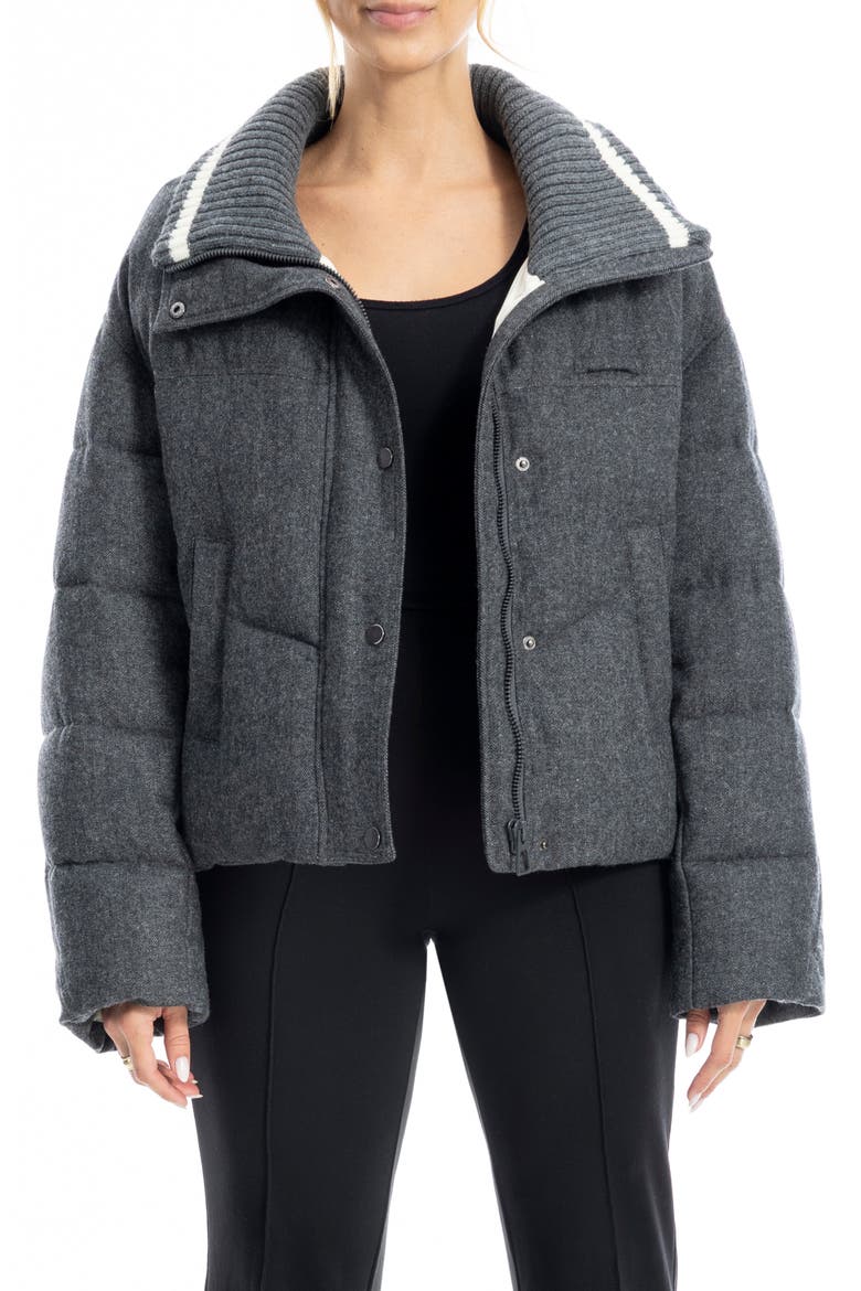 Rib Trim Crop Puffer Jacket, Alternate, color, CHARCOAL