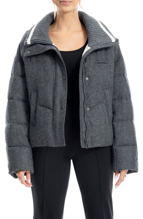 Max Studio Rib Trim Crop Puffer Jacket In Gray