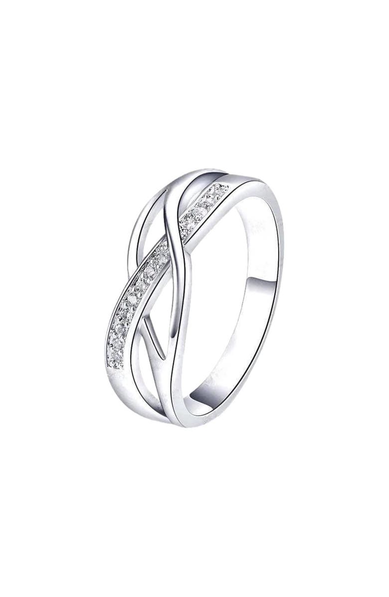 Hollywood Sensation Crystal Braided Ring, Main, color, Silver