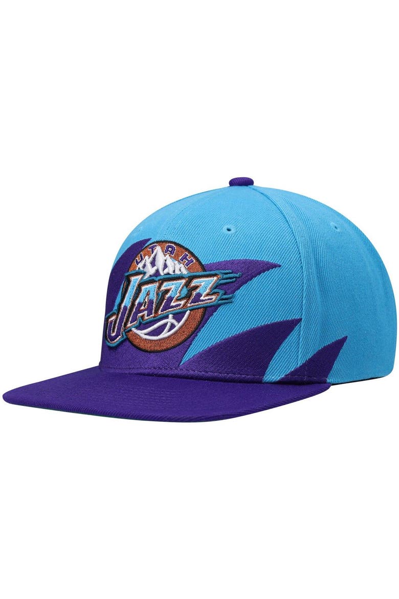 Men's Mitchell & Ness Turquoise/Purple Utah Jazz Hardwood Classics Sharktooth Snapback Hat, Main, color, Turquoise
