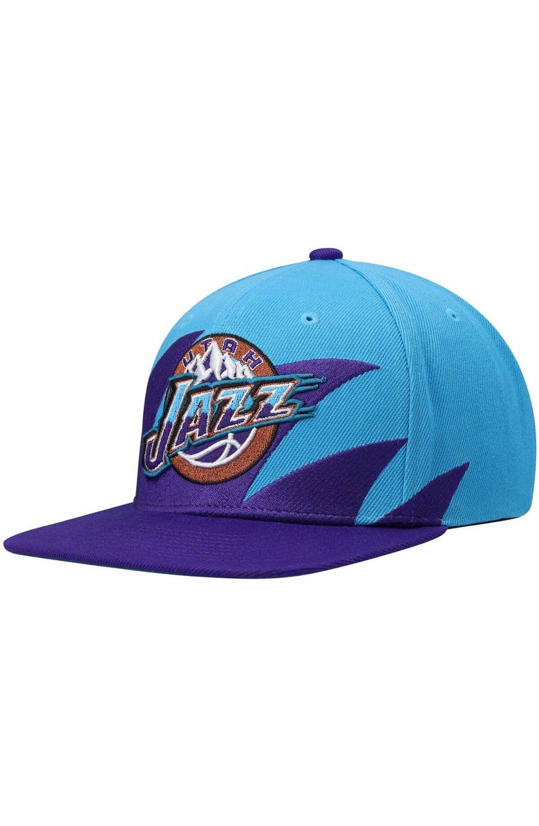 Mitchell & Ness Men's Mitchell & Ness Turquoise/Purple Utah Jazz Hardwood Classics Sharktooth Snapback Hat, Main, color, 