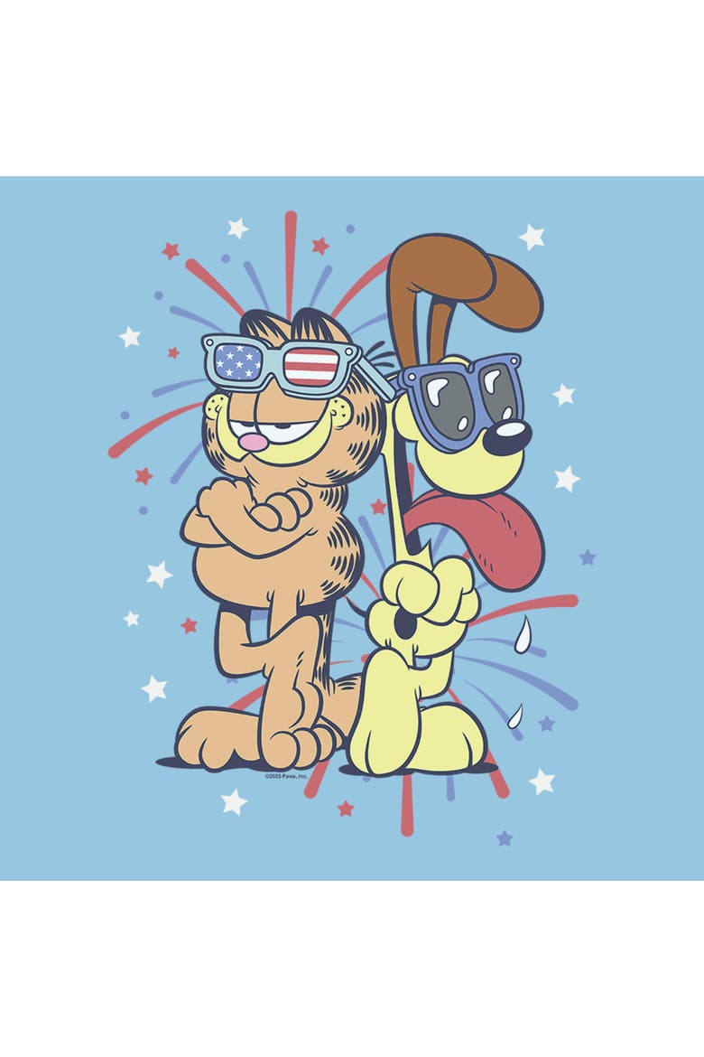 Boy's Garfield Patriotic Cat and Dog Celebration  Graphic T-Shirt, Alternate, color, Light Blue