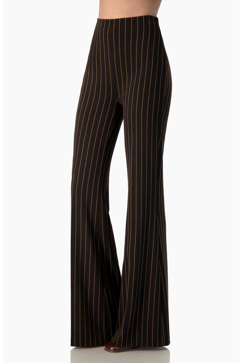 Pinstripe High-waist Wide-leg Flared Trousers, Alternate, color, Brown