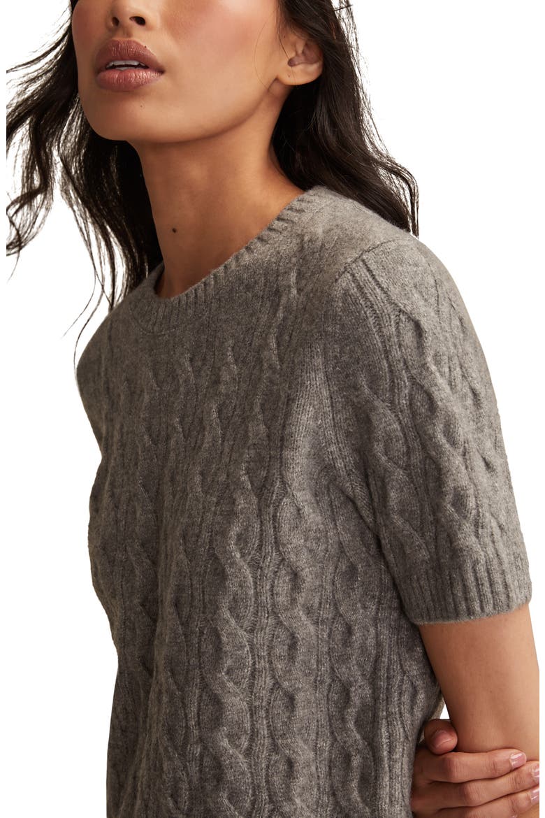 Cloud Soft Cable Stitch Short Sleeve Sweater, Alternate, color, MEDIUM HEATHER GREY