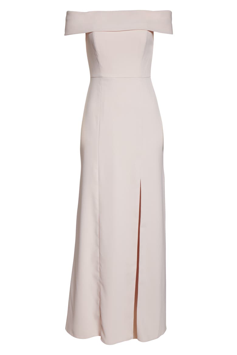Off the Shoulder Crepe Column Gown, Alternate, color, BLUSH