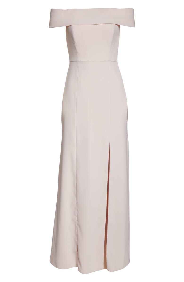 Dessy Collection Off the Shoulder Crepe Column Gown, Alternate, color, 